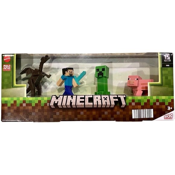 Minecraft Micro Collection Ender Dragon, Steve, Creeper & Pig 2" Mini Figure 4pc - Picture 2 of 2